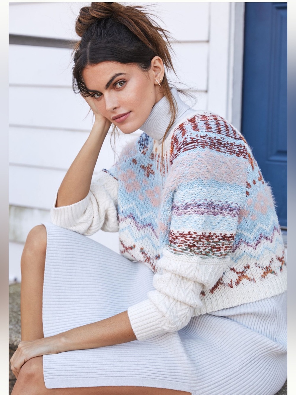 Anthropologie Daily Practice Plush Fair Isle Cropped Sweater Sky M/L